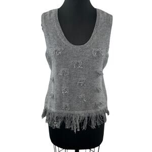 Creatures of Comfort Sleeveless Fringe Hem Sweater Gray Pullover Scoop Neck Sz ?
